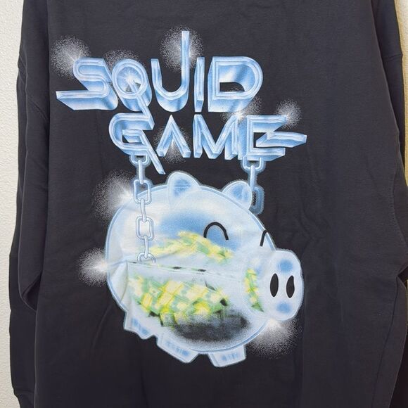 NWT- Squid Games- Black HOODIE SWEATSHIRT- Blue Piggy Bank graphic- Mens XL - Picture 6 of 6